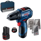 Kép 1/4 - Bosch GSR 12V-30 akkus fúrócsavarozó táskában, bitkészlettel, 12V, 10mm (2x2Ah akkuval és töltővel)
