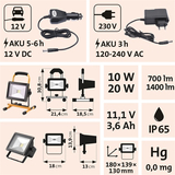 Kép 6/8 - Extol hordozható LED lámpa (reflektor), 10/20W, 1400 Lm, Li-ion akkus