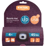 Kép 4/4 - Extol Light kötött sapka akkus LED homloklámpával, USB, 4x45lm, bordó