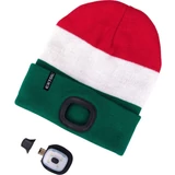 Kép 3/4 - Extol Light kötött sapka akkus LED homloklámpával, USB, 4x45lm, piros-fehér-zöld