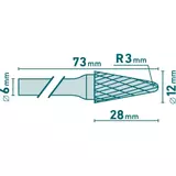 Kép 3/3 - Extol keményfém turbómaró, kúpos, kerek orrú, 12x28x6mm