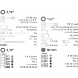 Kép 5/5 - Extol racsnis dugókulcs készlet, 1/4&quot; és 1/2&quot;, 94db