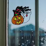 Kép 2/2 - Family Halloween színes ablakdekor, csillámos tök és szellem