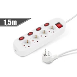 Kép 1/2 - 4-es elosztó 4+1 kapcsolóval, 250V, 16A, 1,5m