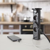 Kép 3/4 - Motoros rejtett elosztó, 3x250V, USB-A, Type-C, fekete
