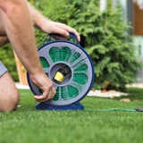 Kép 5/5 - Öntöző szett, 15 m flexibilis, szövet tömlő, dobbal, 7 az 1-ben szórófej, csatlakozók