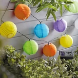 Kép 2/4 - Szolár lampion fényfüzér, 10 db színes lampion, hidegfehér LED, 3,7m