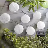 Kép 2/5 - Szolár lampion fényfüzér, 10 db fehér lampion, hidegfehér LED, 3,7m