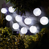 Kép 5/5 - Szolár lampion fényfüzér, 10 db fehér lampion, hidegfehér LED, 3,7m