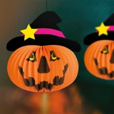 Kép 2/3 - Halloween-i tökös lampion kalapban, akasztható, 26cm