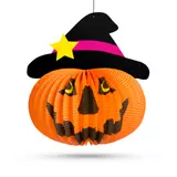 Kép 1/3 - Halloween-i tökös lampion kalapban, akasztható, 26cm