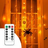 Kép 5/5 - Pókháló fényfüggöny pókkal, melegfehér, LED, USB-s, 60db
