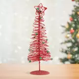 Kép 2/2 - Karácsonyi, glitteres, fém karácsonyfa, piros, 28cm