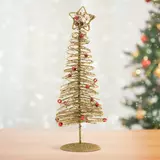 Kép 2/2 - Karácsonyi, glitteres, fém karácsonyfa, arany, 28cm