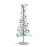 Kép 1/2 - Karácsonyi, glitteres, fém karácsonyfa, ezüst, 28cm