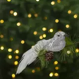 Kép 2/2 - Karácsonyi dísz - csipeszes, glitteres madár, ezüst, 2db/csomag