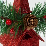 Kép 2/3 - Family karácsonyi glitteres templom akasztóval, piros, 16x6,5cm