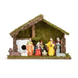 Kép 2/5 - Family karácsonyi Betlehem asztali dekoráció, kerámia és fa, 30x10x20cm