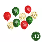 Kép 1/3 - Family lufi szett karácsonyi motívumokkal, piros-zöld-arany, 12 db/csomag