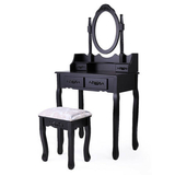 Kép 1/3 - Rome tükrös fésülködőasztal székkel, fekete