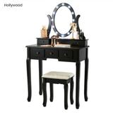 Kép 1/2 - Hollywood fésülködőasztal székkel, fekete