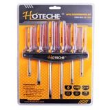 Kép 1/2 - Hoteche csavarhúzó készlet, PVC markolat, fali tartóval, 6db
