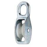 Kép 1/3 - Kötélcsiga bliszterben, műanyag görgő, szimpla, 4cm, 9mm, 300kg