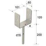 Kép 2/2 - Betonozható oszloptalp "U",horganyzott, 101x60x120/4 mm