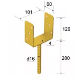 Kép 2/2 - Betonozható oszloptalp "U",sárga horgany, 101x60x120/4 mm