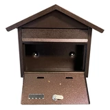 Kép 3/4 - Kültéri, álló, lenyíló postaláda névtartóval, újságcsővel, barna, 38x41cm