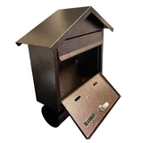 Kép 4/4 - Kültéri, álló, lenyíló postaláda névtartóval, újságcsővel, barna, 38x41cm