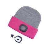 Kép 2/3 - Extol sapka kivehető LED homloklámpával, kötött, szürke-pink, 3.7V, 300mAh