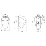 Kép 2/3 - DELABIE FINO rozsdamentes acél piszoár, lekerekített, felső bekötéssel, selyem, 1,2mm falvastagság