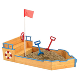 Kép 1/3 - Kalózhajó formájú homokozó, kormánykerékkel és zászlóval