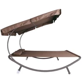 Kép 2/4 - Kétszemélyes napozóágy árnyékolóval, barna, 1.5x1.75x2 m