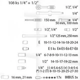 Kép 3/4 - Festa dugókulcs készlet, 1/4&quot; 6-13mm +1/2&quot; 14-22mm, 108 részes