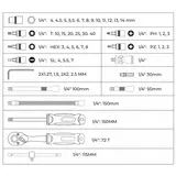 Kép 2/2 - Stalco dugókulcs készlet, 1/4", 48 részes