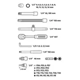 Kép 2/3 - Topex dugókulcs készlet racsnis kulccsal, 1/4", 46 részes