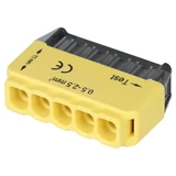 Kép 2/2 - Tracon csavar nélküli vezetékösszekötő, nem oldható, sárga, 5 vezeték, 0.5-2.5mm, 16A