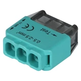 Kép 2/2 - Tracon csavar nélküli vezetékösszekötő, nem oldható, zöld, 3 vezeték, 0.5-2.5mm, 16A