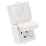 Kép 4/6 - Falon kívüli 2-áramkörös kapcsoló+csatl.aljzat, függőleges, 16A/250VAC, IP54