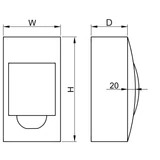 Kép 3/4 - Falon kívüli elosztódoboz, füstszínű ajtóval, N/PE sínnel, 1×18 modul, IP40