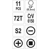 Kép 4/4 - Yato Bitbehajtó készlet racsnis 1/4", 11db-os