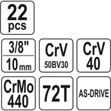 Kép 4/4 - Yato YT-38561 dugókulcs készlet racsnis hajtókarral, 3/8", 22db