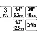 Kép 2/2 - Yato Gépi csuklós csatlakozó készlet, 1/4"-3/8"- 1/2", 3db-os