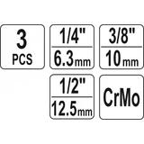Kép 2/2 - Yato Gépi csuklós csatlakozó készlet, 1/4"-3/8"- 1/2", 3db-os