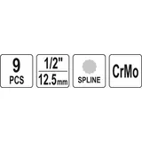Kép 4/4 - Yato Gépi dugókulcs készlet, Spline, M5-M16, 1/2", 9db-os