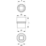 Kép 2/2 - Yato Krovafej, CrV, spline, 1/2", 21mm
