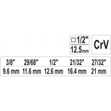 Kép 3/3 - Yato Lépcsős adapter 1/2"-3/8"-29/68"-1/2"-21/32"-27/32"