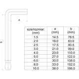 Kép 3/4 - Yato Imbuszkulcs készlet, gömbfejű hosszú, 1.5-10mm 9db-os 